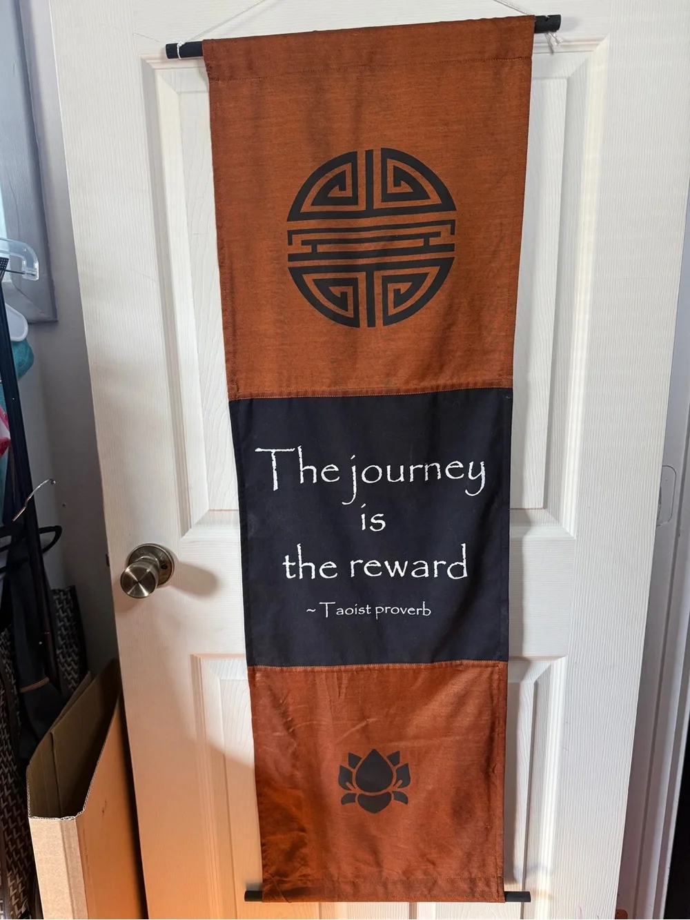 Tapestry Wall Hanging Rust & Black Taoist Proverb The Journey is the Reward